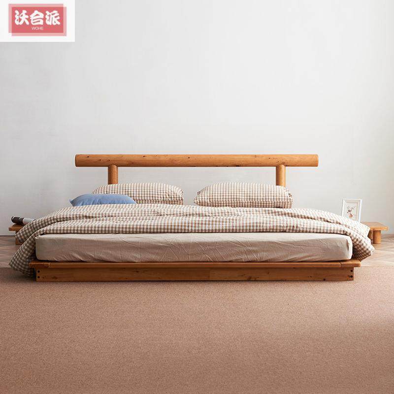 日式地台床loft阁楼床现极简原木榻榻米落地床实木床柏木矮床