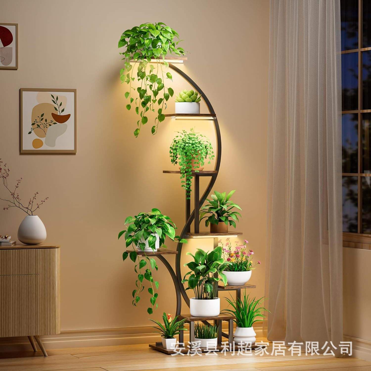 植物展示架弧形梯式花盆架8层金属植物架子客厅阳台角落植物支架
