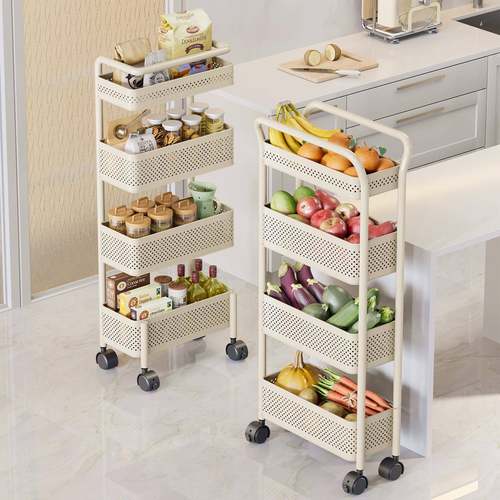 家用夹缝置物架侧收纳架菜篮子小推车厨房落地多层储物架可移动