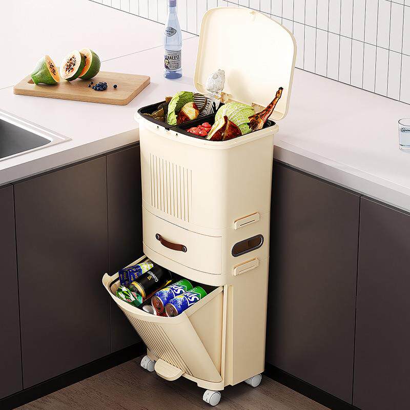厨房垃圾桶家用带盖2023新款大容量双层加厚干湿分离分类脚踏式