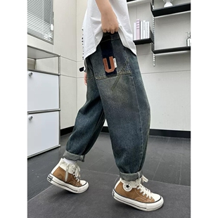男童春秋装牛仔裤2026新款运动裤男孩裤子中大童洋气韩版直筒裤潮