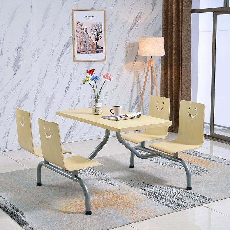 四人位一体式餐桌椅供应奶茶店学校员工食堂餐厅连体快餐桌椅组合