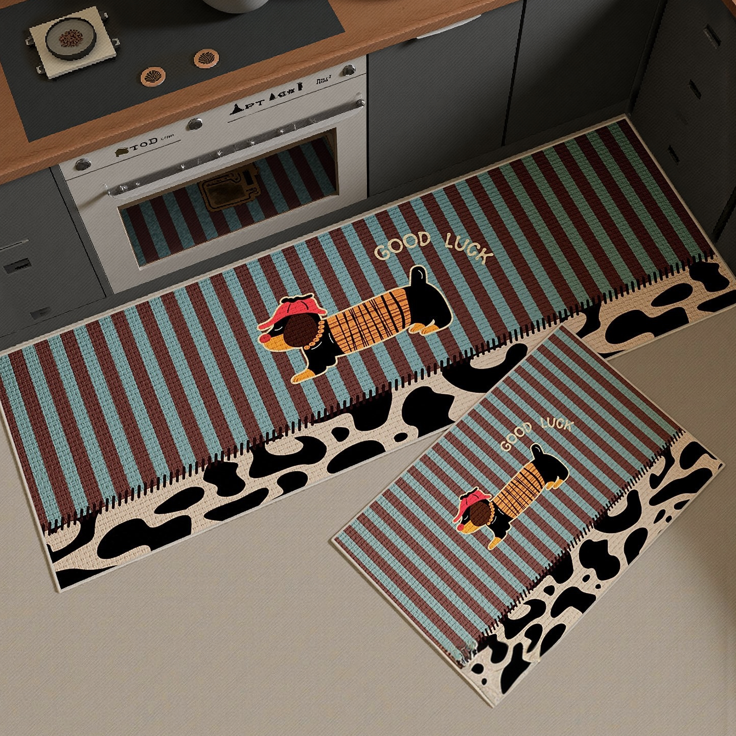 亚麻高端厨房专用地垫防滑防油防水可擦免洗轻奢高级感2026年新款