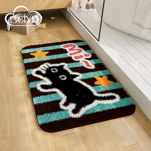 浴室门口防滑卫生间卡通植绒中古风地垫厕所吸水洗手间脚垫可机洗