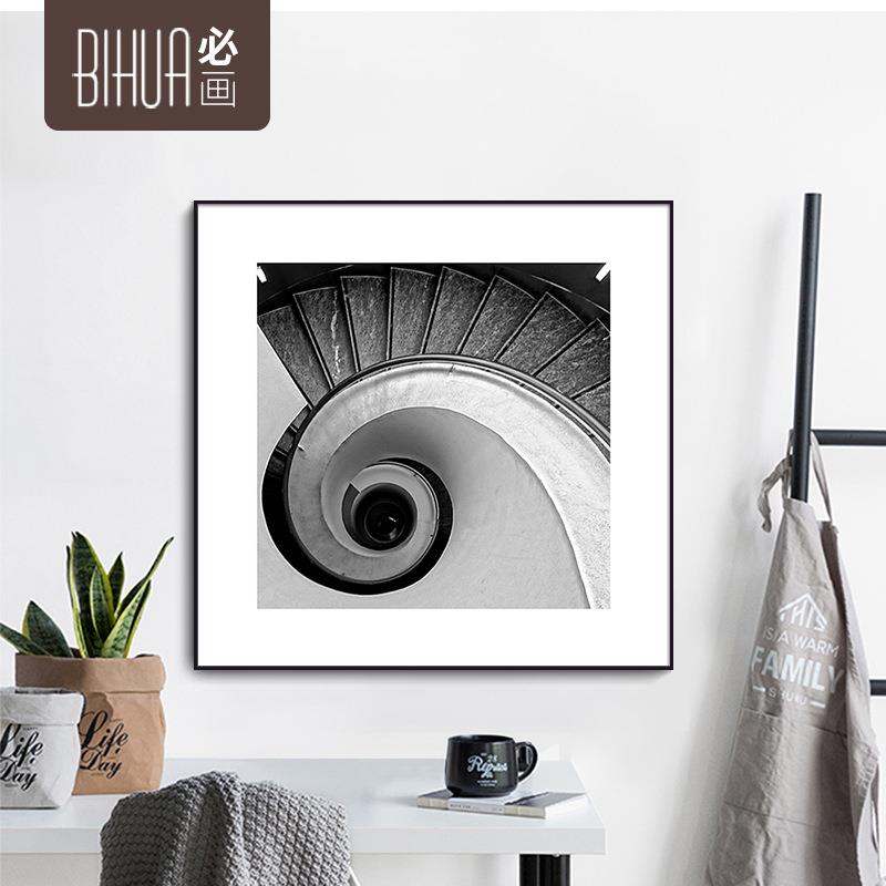 楼阁黑白工业风装饰画客厅抽象挂画酒店客房壁画样板间晶瓷画图片