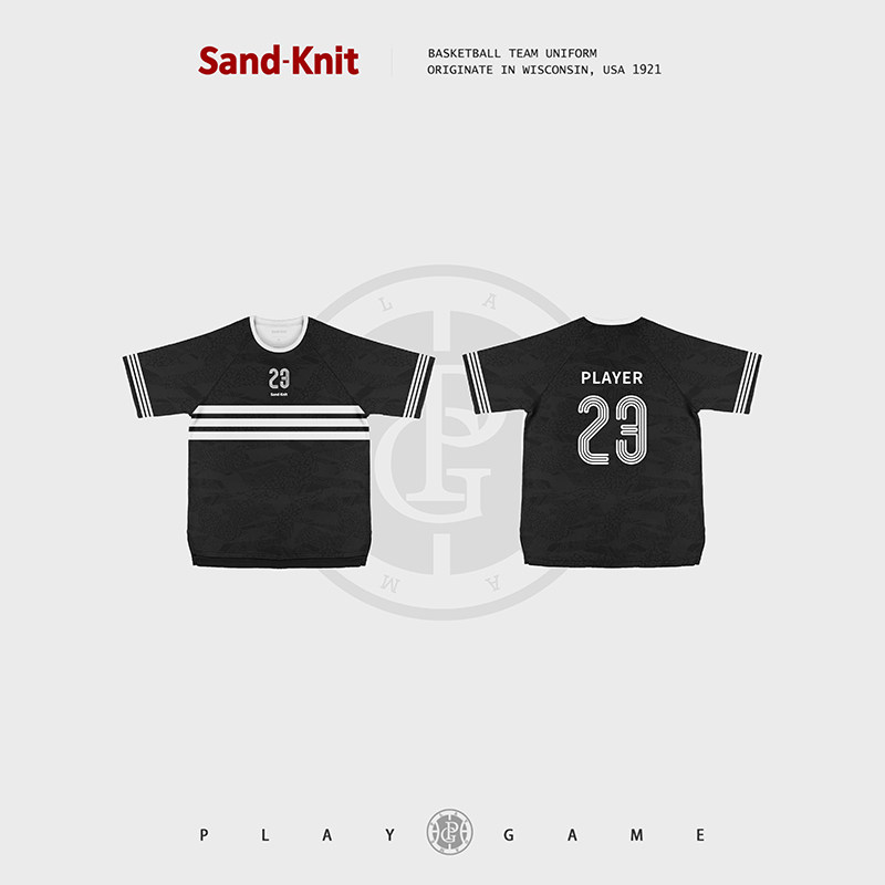 Sandknit美式风潮流款式数码印横条纹运动休闲短袖T恤男
