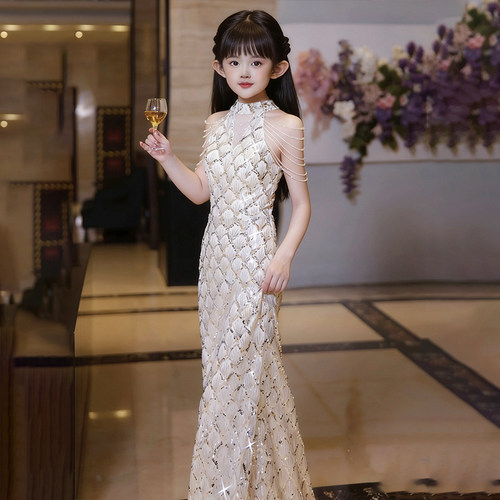 主持人女童礼服鱼尾公主裙绝美高端轻奢小众儿童钢琴演出服高级感 - 封面