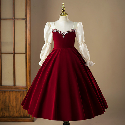 儿童礼服2025新款秋冬长袖演出服新中式女童主持人花童生日公主裙