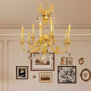 法式全铜水晶吊灯欧式客厅餐厅卧室书房酒店别墅楼梯间复古灯具