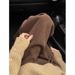 棕色阔腿裤女2025春季新款慵懒拖地裤秋冬季加绒高个子休闲长裤子