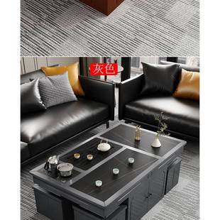 一体现代家用办公泡茶台 岩板现代简约茶几四个凳子带茶炉茶具套装