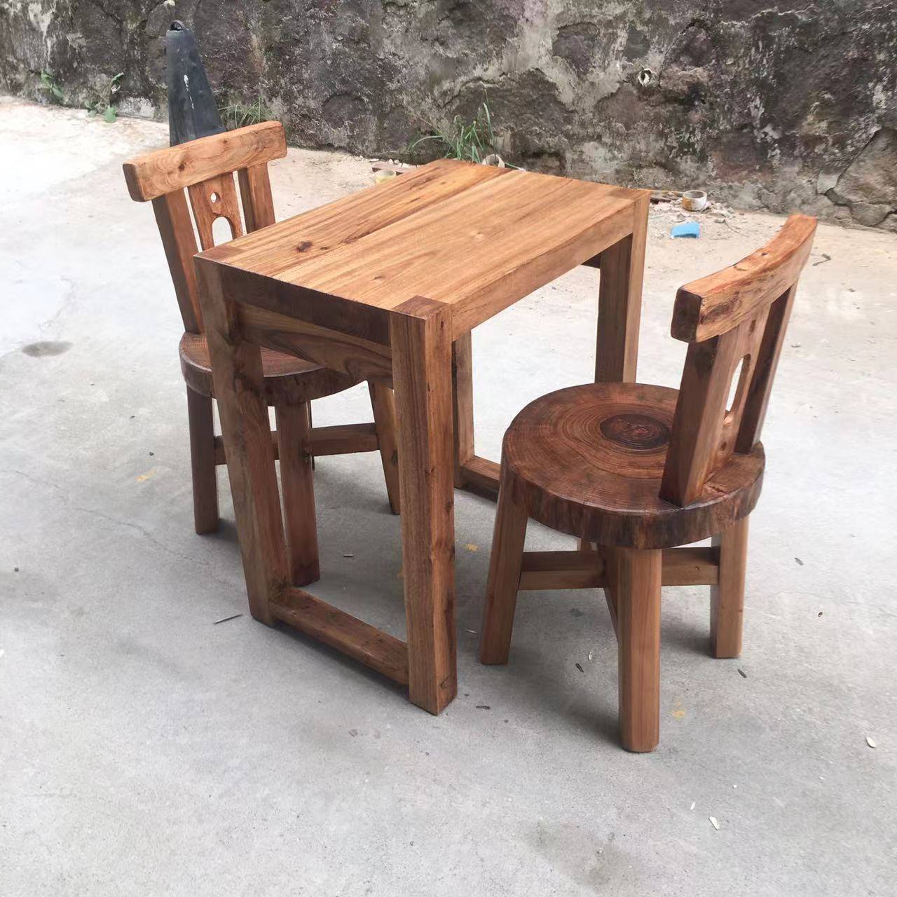 香樟木实木阳台小茶桌简约一桌两椅创意休闲茶桌椅组合三件套户外