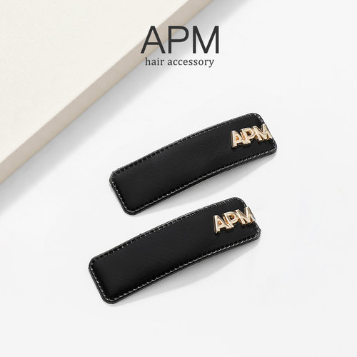 APM皮质一字夹女碎发卡边夹侧边刘海前额bb夹高级感字母BB夹复古