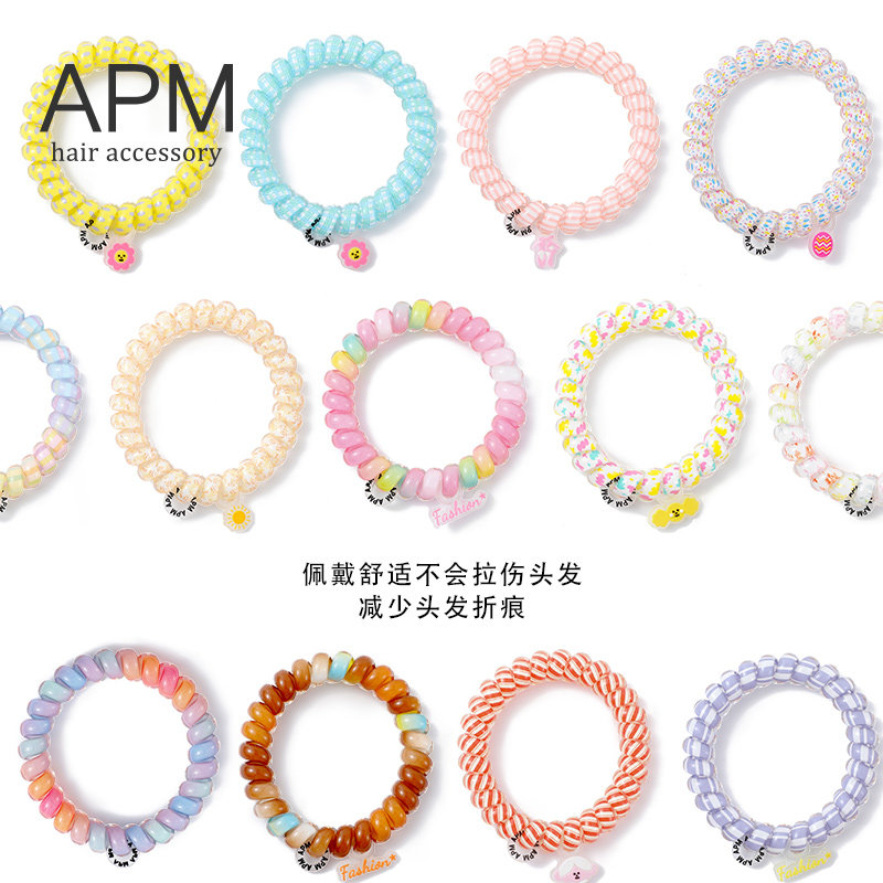 APM彩虹电话线发圈明星同款女高马尾高质量巨好看的发绳发饰头绳图片