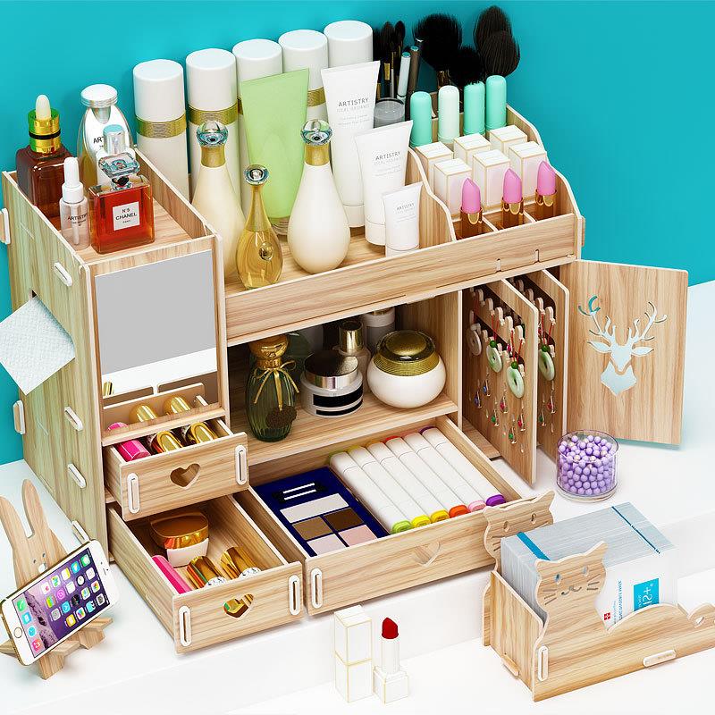BK9K化妆品首饰收纳盒防尘带镜子一体特大号桌面组合抽屉式简