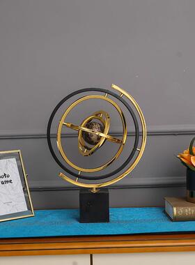 欧式地球仪摆件金属创意客厅书房家居摆设大理石办公室桌面装饰