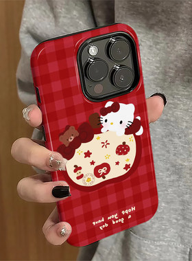 苹果kitty猫适用苹果16pro手机壳iPhone17promax新年15pro女13红色14新款xsmax卡通12防摔1保护套8/7plus菲林