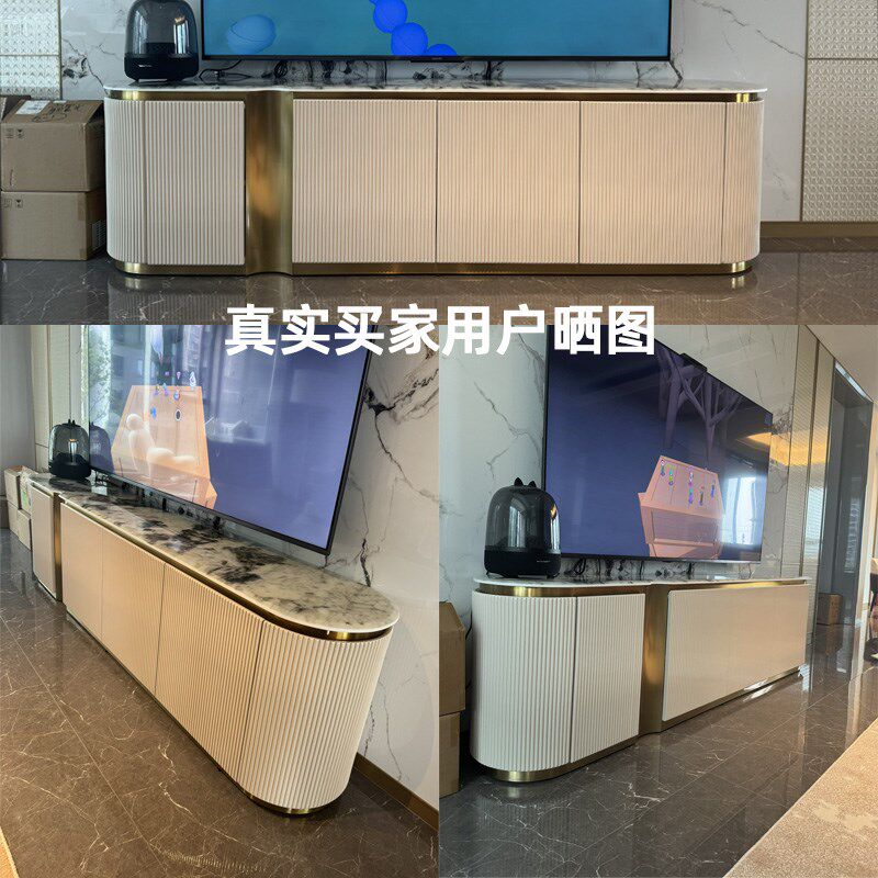 轻奢风高款大理石电视柜客厅家用意式极简别M墅实木超晶石落地柜