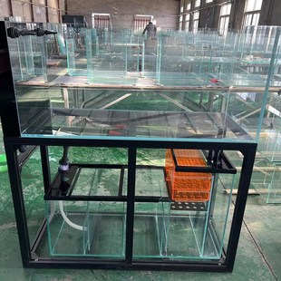 极窄黑玻侧溢流生态溪p流缸超白玻璃鱼缸底滤客厅大中小定制一套