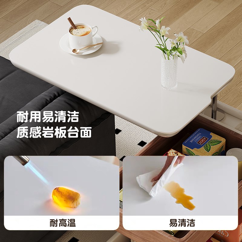 实木中古风可移动沙发边几带轮推车茶几小户型V客厅升降家用