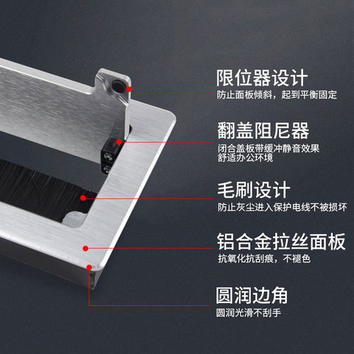 办公桌穿线孔盖板桌面过线装饰盖电E脑桌方形穿线盒书桌毛刷线孔