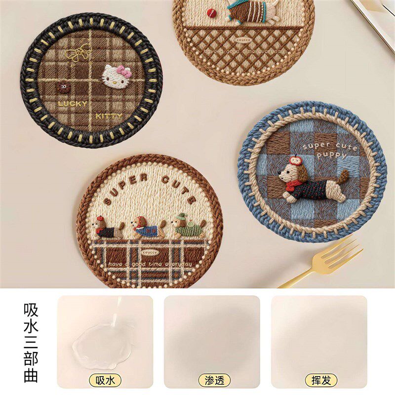 手工编织立体纹路隔热垫t吸水垫防烫耐热餐桌垫防滑碗垫水杯垫