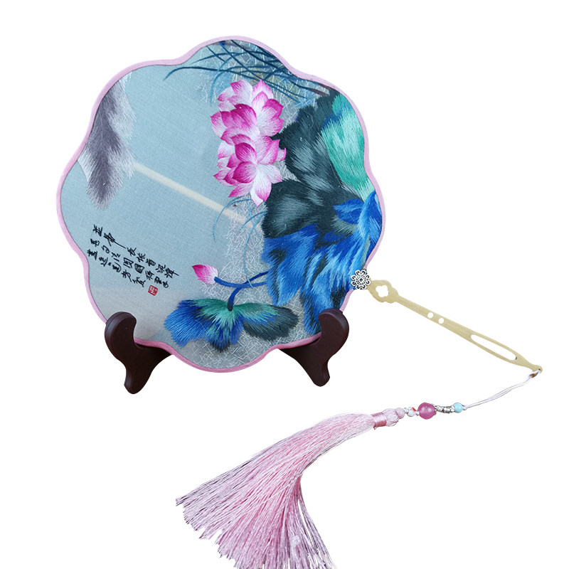 蜀绣双面绣刺绣团扇n结婚新娘古风长柄流苏扇子汉服中国风夏天便