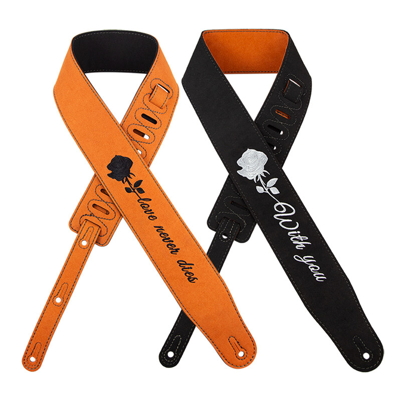 双面刺绣皮质款电吉他贝斯民谣木吉他G背带肩带男女生配琴头背带