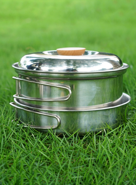 户外登山b304不锈钢折叠把手锅野营便携煎锅汤锅家用野餐锅具套装