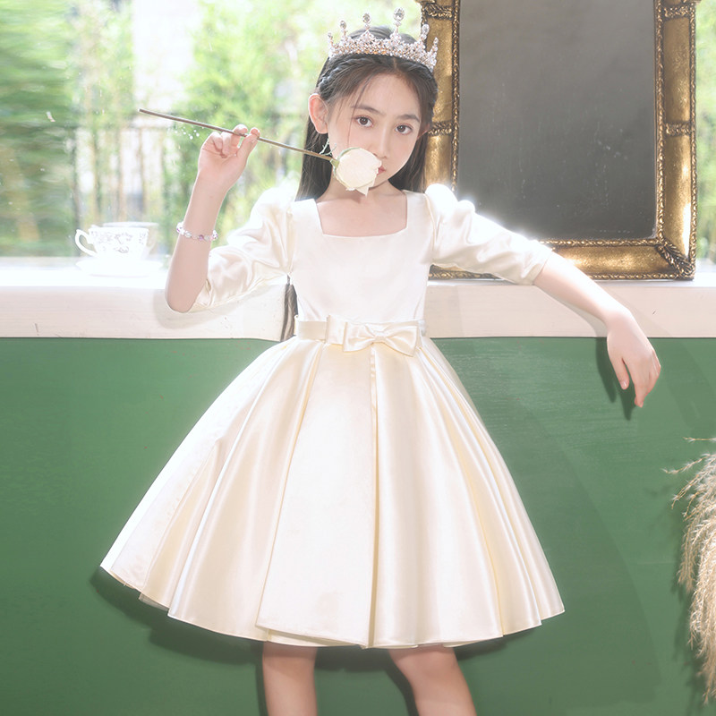 女童高端公主裙缎面儿童钢琴演奏B花童生日参加婚礼小女孩礼服秋
