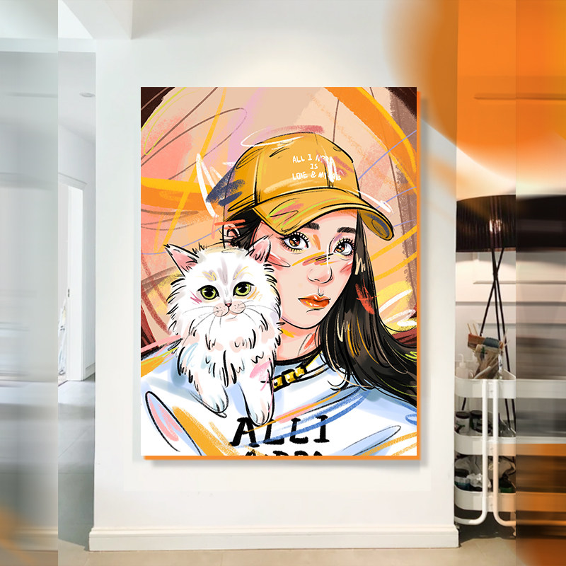 照片定制装e饰画 艺术手绘客厅情侣卡通漫画头像  生日纪念日礼物