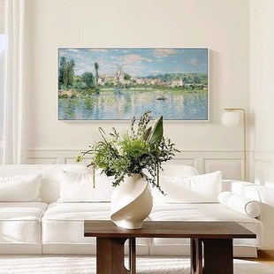 莫奈画作客厅装饰画横幅艺术大气沙发背H景墙挂画简约风景卧室壁