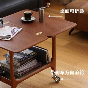 中古实木茶几多功能移动边几客厅家用小户型橡木实木推车折叠桌面