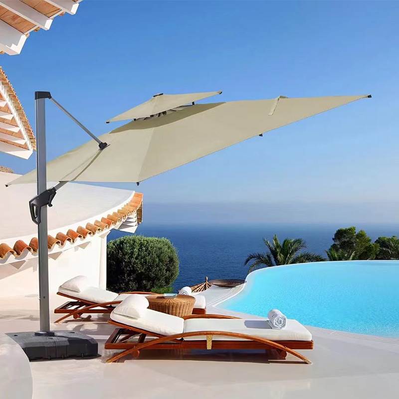 户外遮阳伞 庭院罗马伞别墅阳台室外花园大太阳能伞带LED灯沙滩伞