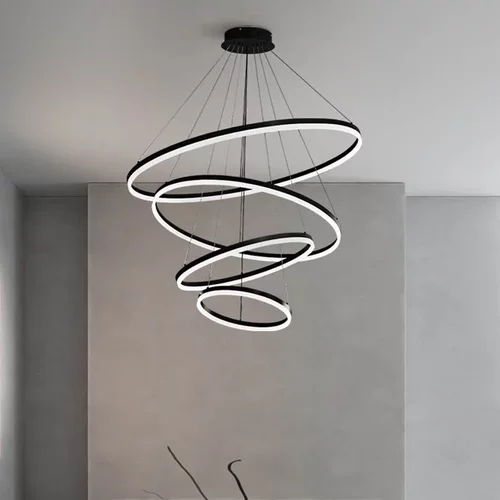 圆环吊灯客厅北欧轻奢艺术黄铜圆圈灯具高端大气奢华别墅大厅主灯