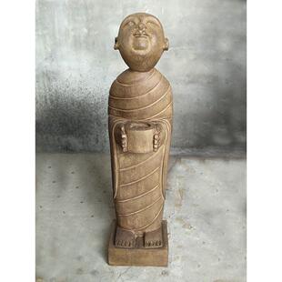 彷古石雕家居装饰品青石雕刻人物塑像茶楼酒店小和尚蜡台沙弥摆件