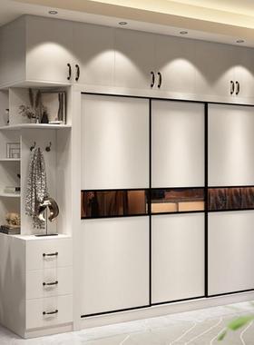 现代简约推拉门衣柜家用卧室白色经济型包安装柜子木质滑移门衣橱