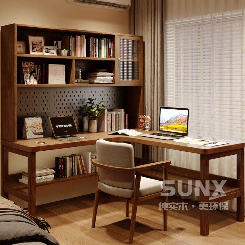 实木转角桌带洞洞板书桌书架书柜组合 角落拐角桌L型学习桌电脑桌,住宅家具,转角桌,淘宝优惠券,粉丝福利购,淘宝优惠卷
