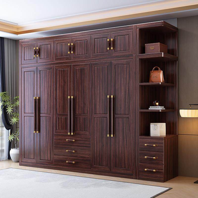 新中式乌金木实木衣柜三四五六门带顶柜角柜家用卧室大衣橱对开门,住宅家具,自由组合衣柜,淘宝优惠券,粉丝福利购,淘宝优惠卷
