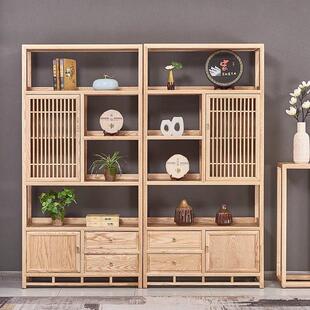 新中式博古架实木多宝阁茶叶展示柜置物架子白蜡木书架陈列柜货架