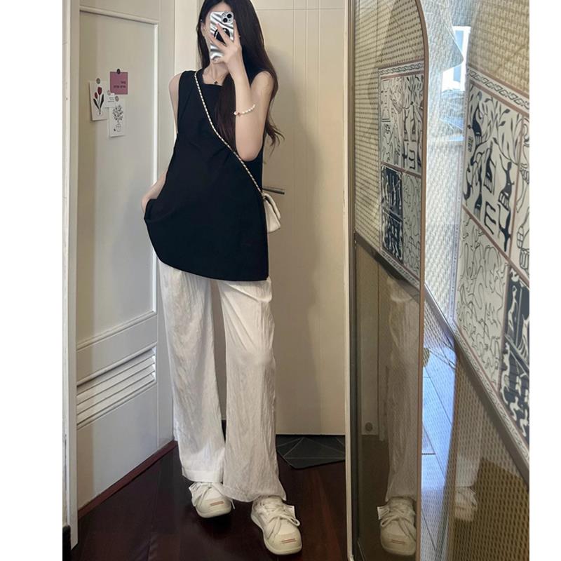 孕妇白色棉麻阔腿裤女2025夏季新款宽松薄款孕妇高腰垂感直筒裤夏