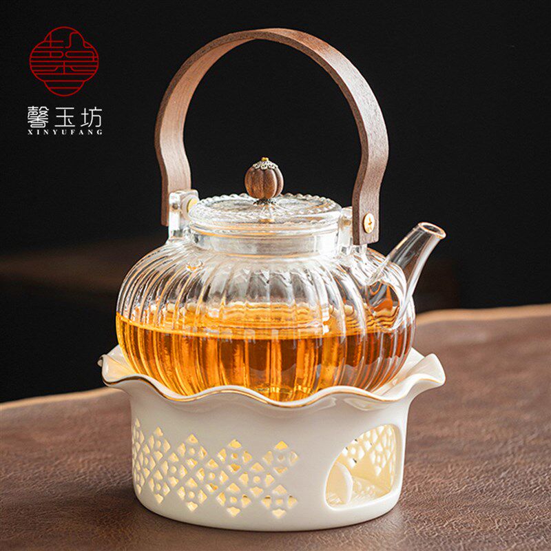 花果茶壶温茶炉套装蜡烛保温煮茶壶美容院茶具高颜值玻璃壶杯女士