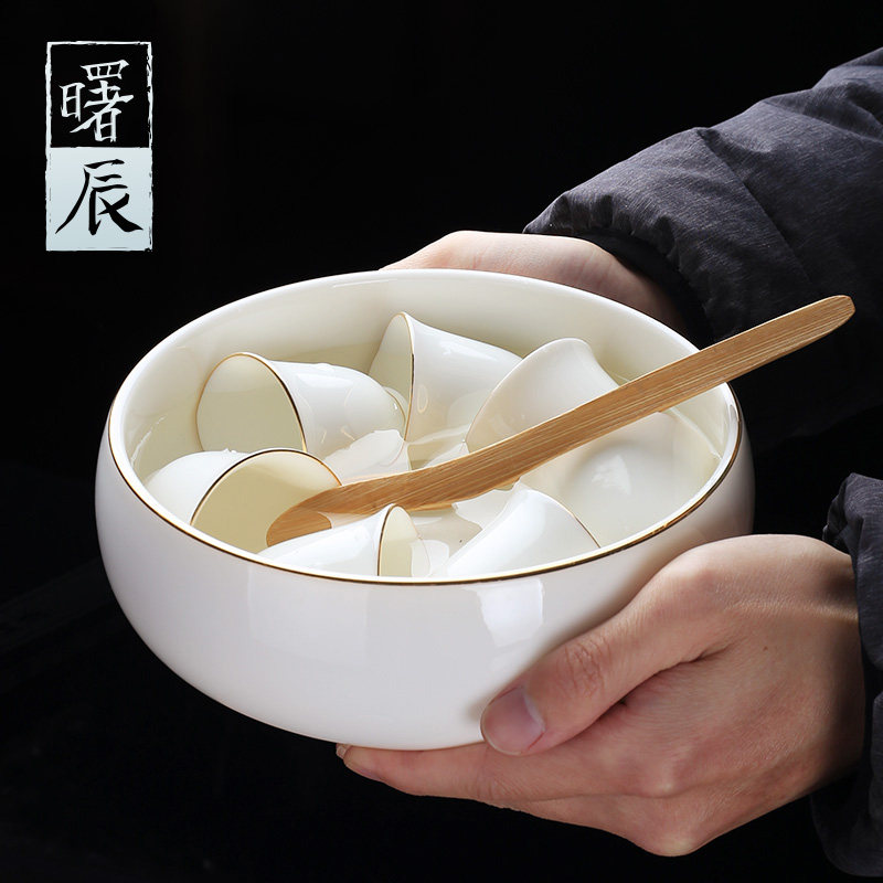 羊脂玉茶洗大号笔洗水盂洗茶杯碗白瓷中式功夫洗茶具盆茶渣缸杯洗