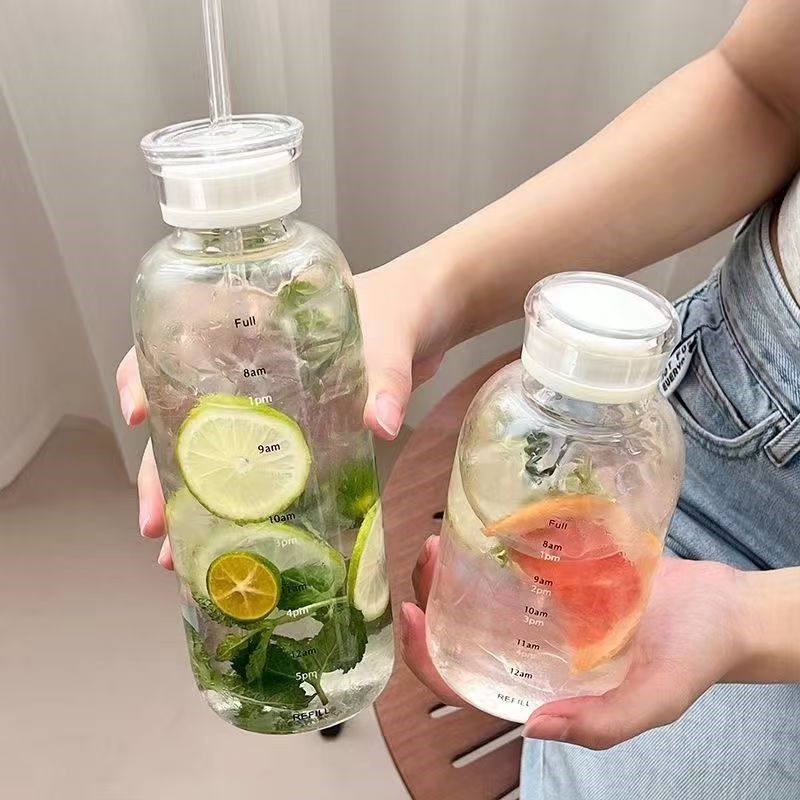 时间刻度玻璃杯2025新款高颜值果汁咖啡冷萃可携式大容量吸管水杯