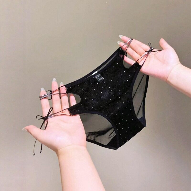 送你一片星辰!贵气薄纱黑丝绒~闪钻细带~法式轻奢性感镂空内裤女