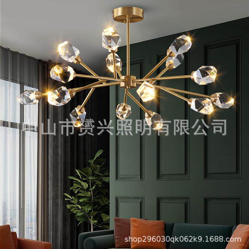 后现代轻奢全铜客厅吊灯分子灯2020年新款K9水晶北欧餐厅卧室灯