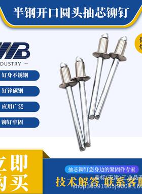 不锈钢铁抽芯拉铆钉开口型圆头半不锈钢3.2/4/4.8/6.4 GB12618