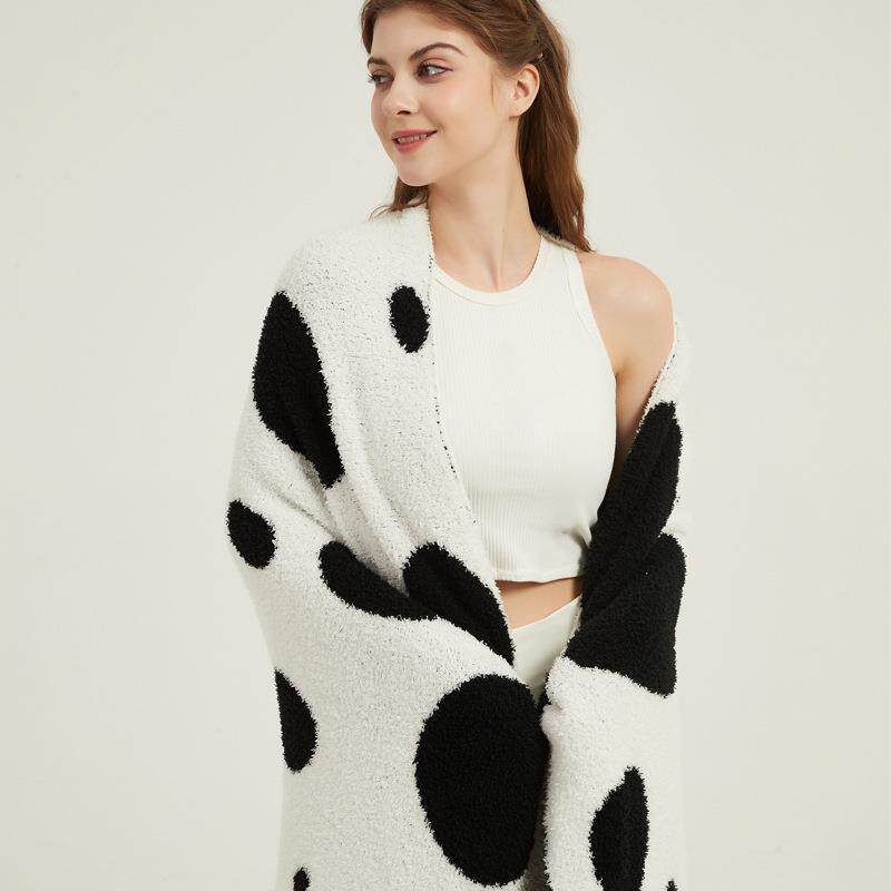 A类半边绒南瓜波点毛线毯沙发盖毯软装搭配午休午睡毯斯利波