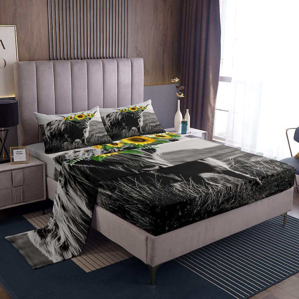 跨境波西米亚抽象艺术漩涡床上用品套装床单床笠适合卧室客房装饰