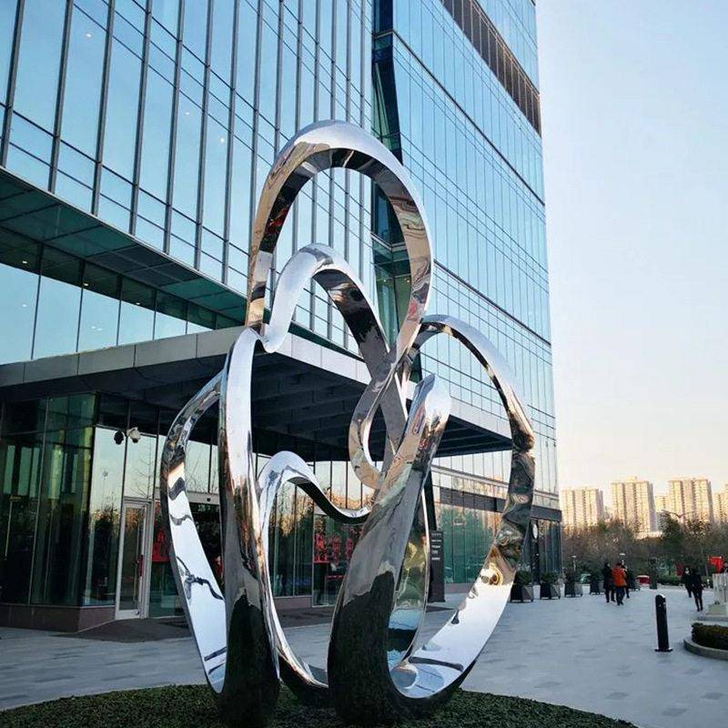 户外大型号落地不锈钢艺术品抽象雕塑装置售楼处装饰创意水景摆件